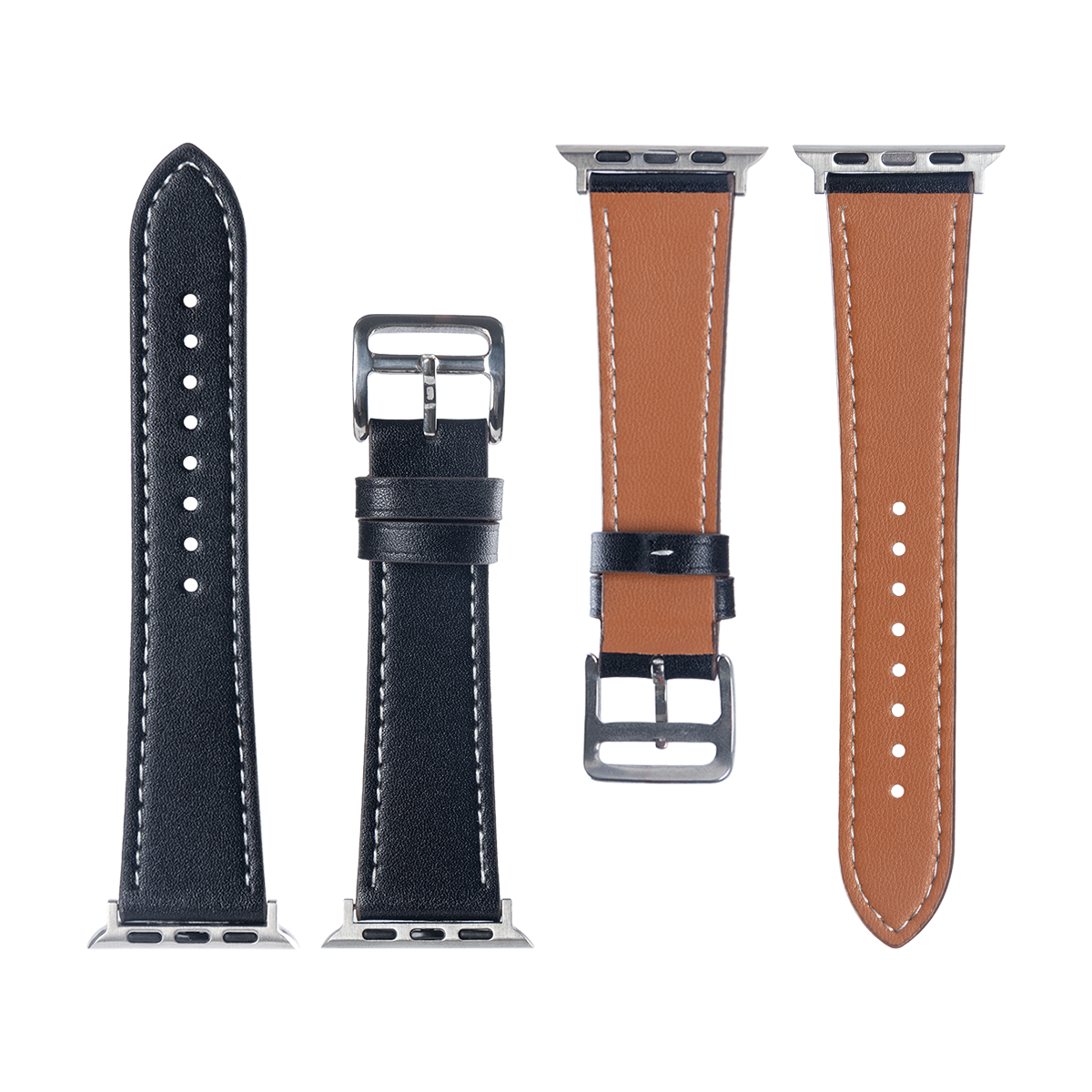 Double Layer Leather Band For Apple Watch 38mm, 40mm, 41mm Black