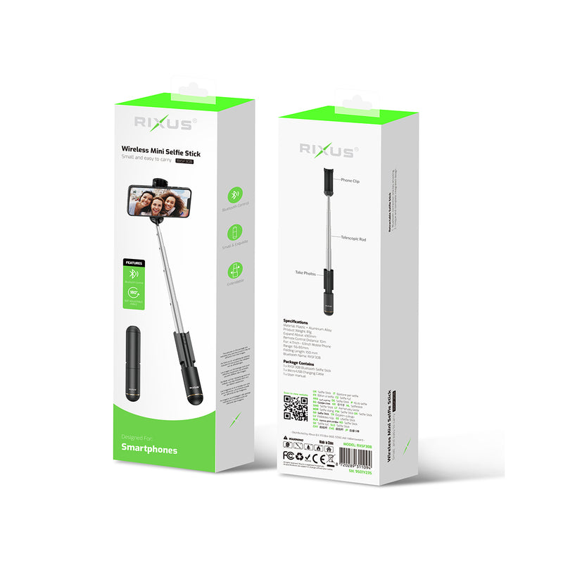 Rixus RXSF30B Mini Integrated Selfie Stick Bluetooth Black