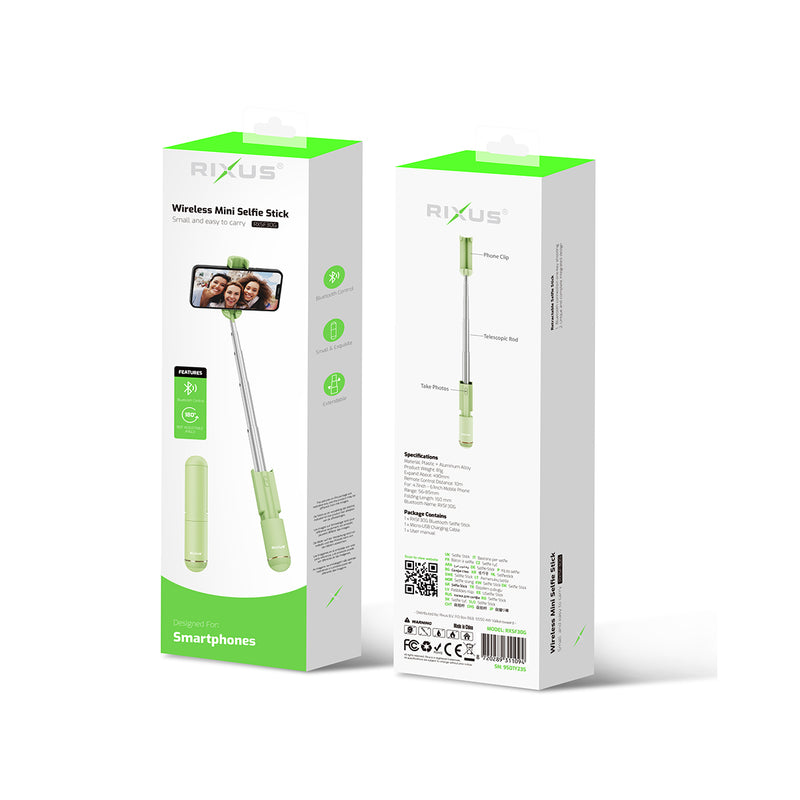 Rixus RXSF30G Mini Integrated Selfie Stick Bluetooth Green