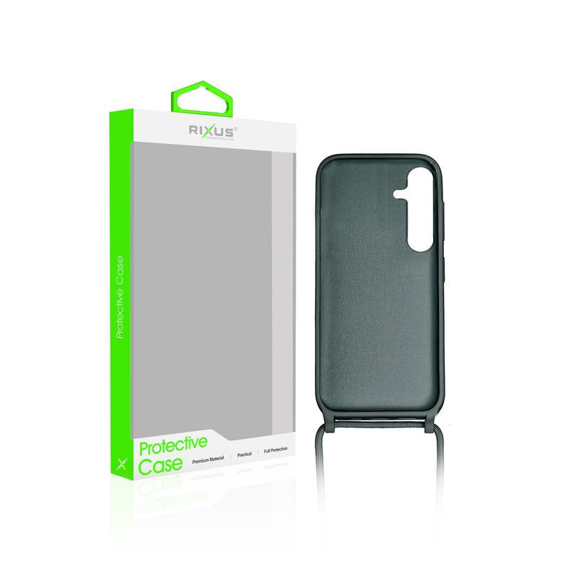 Rixus For Samsung Galaxy S24 Plus 5G S926B TPU Necklace Cord Cover Dark Green