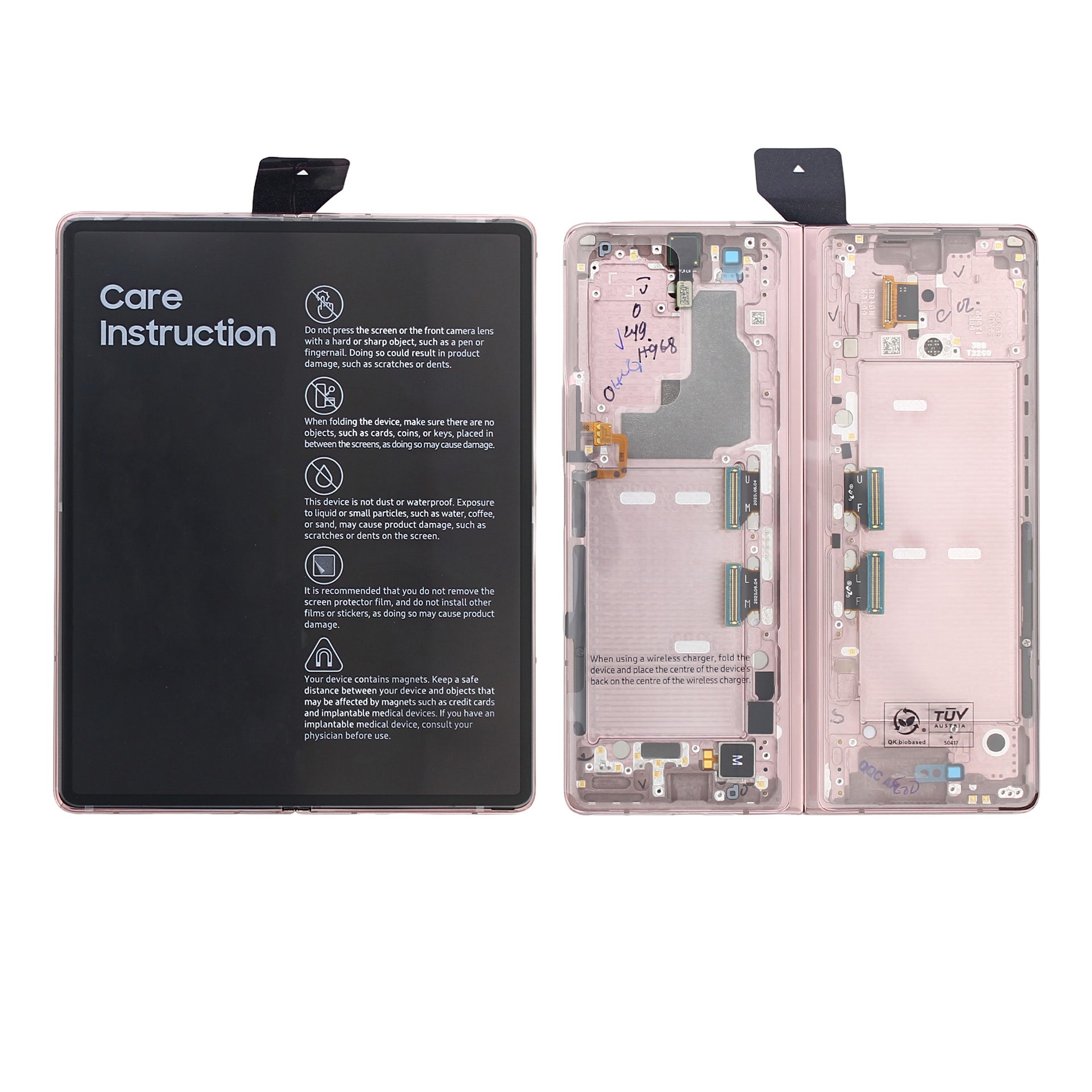 Samsung Galaxy Z Fold2 5G F916B Main Display And Digitizer With Frame Mystic Bronze With Bronze Hinge Service Pack
