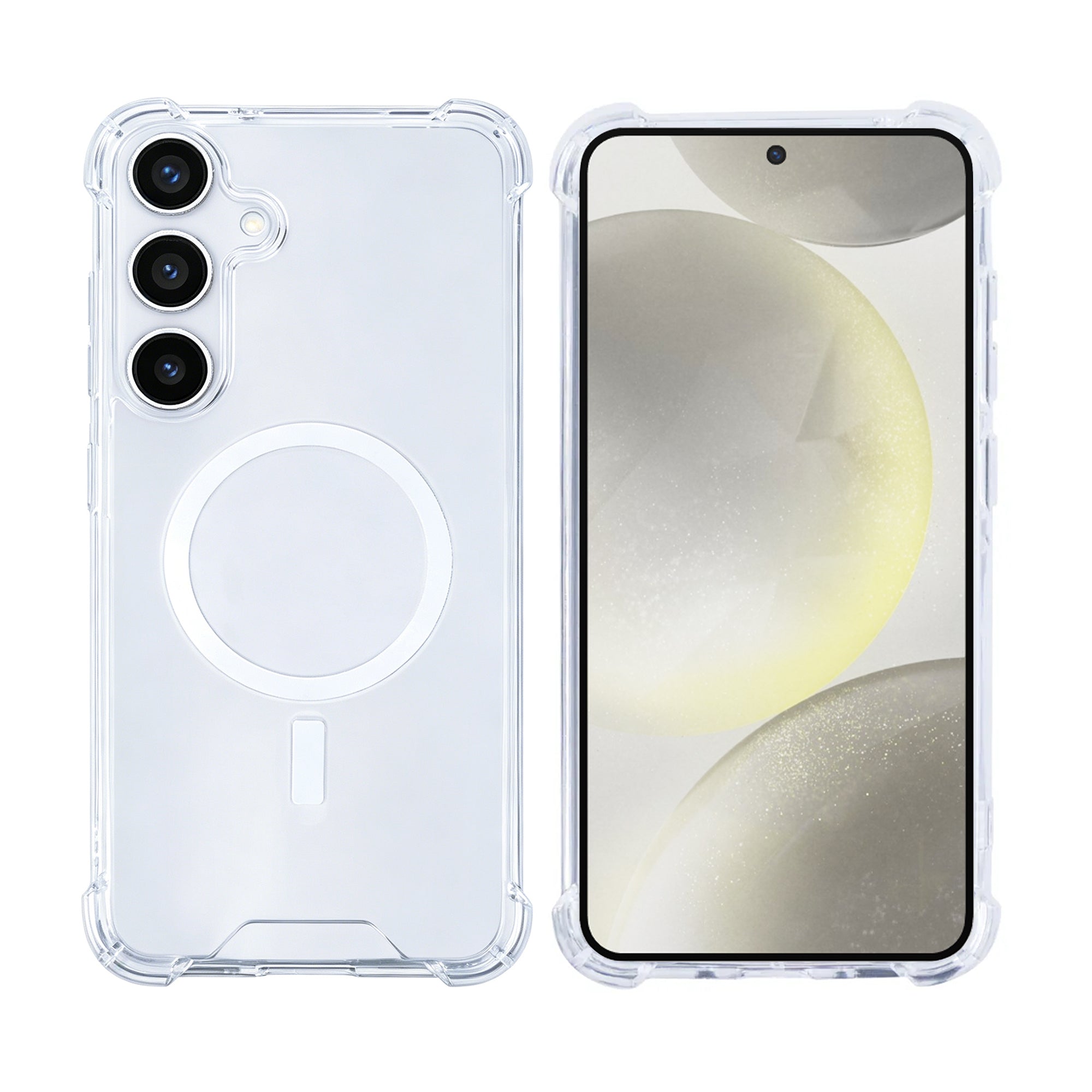 Rixus Anti-Burst Case With MagSafe Compatible For Samsung Galaxy S24 Plus, S25 Plus Transparent
