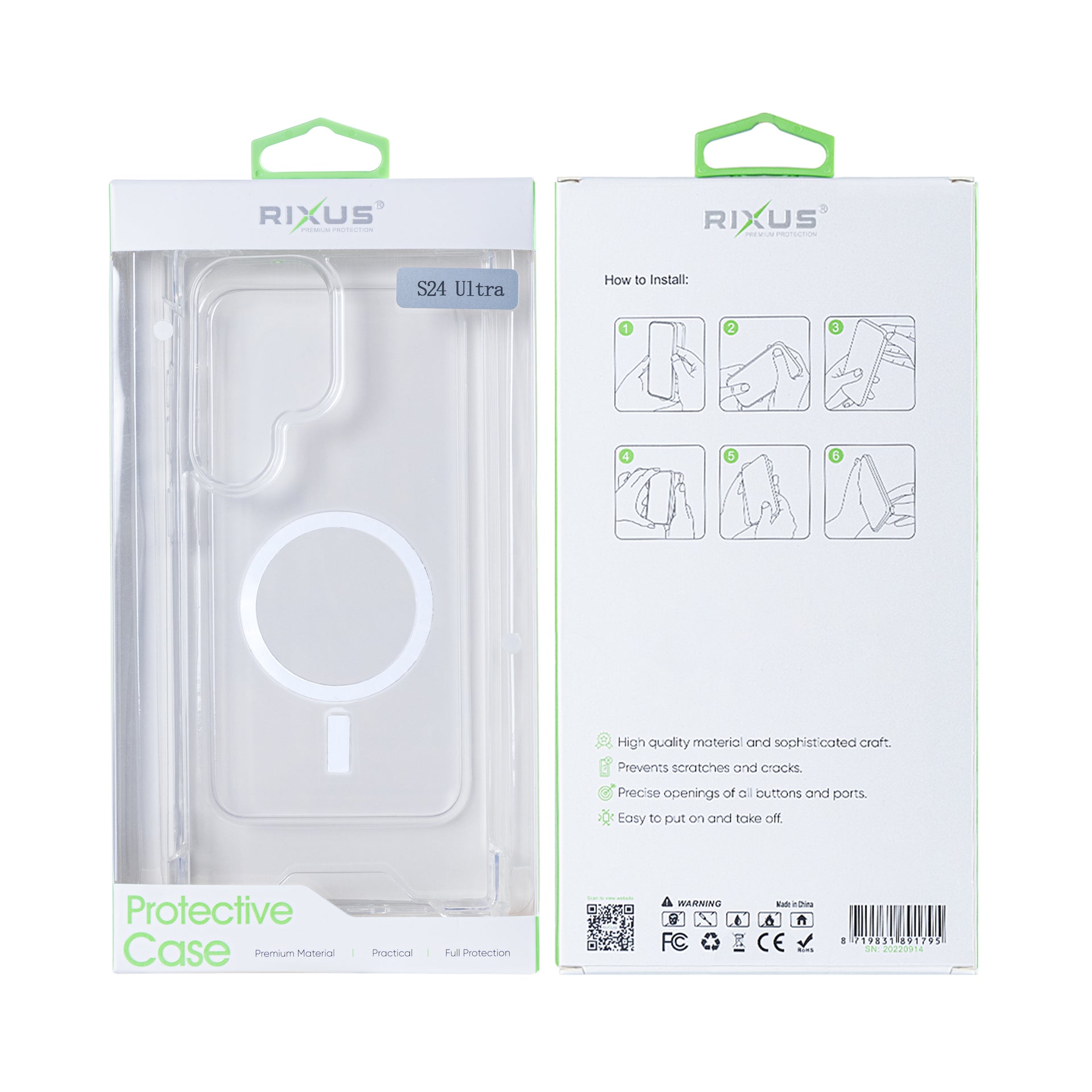 Rixus Anti-Burst Case With MagSafe Compatible For Samsung Galaxy S24 Ultra Transparent