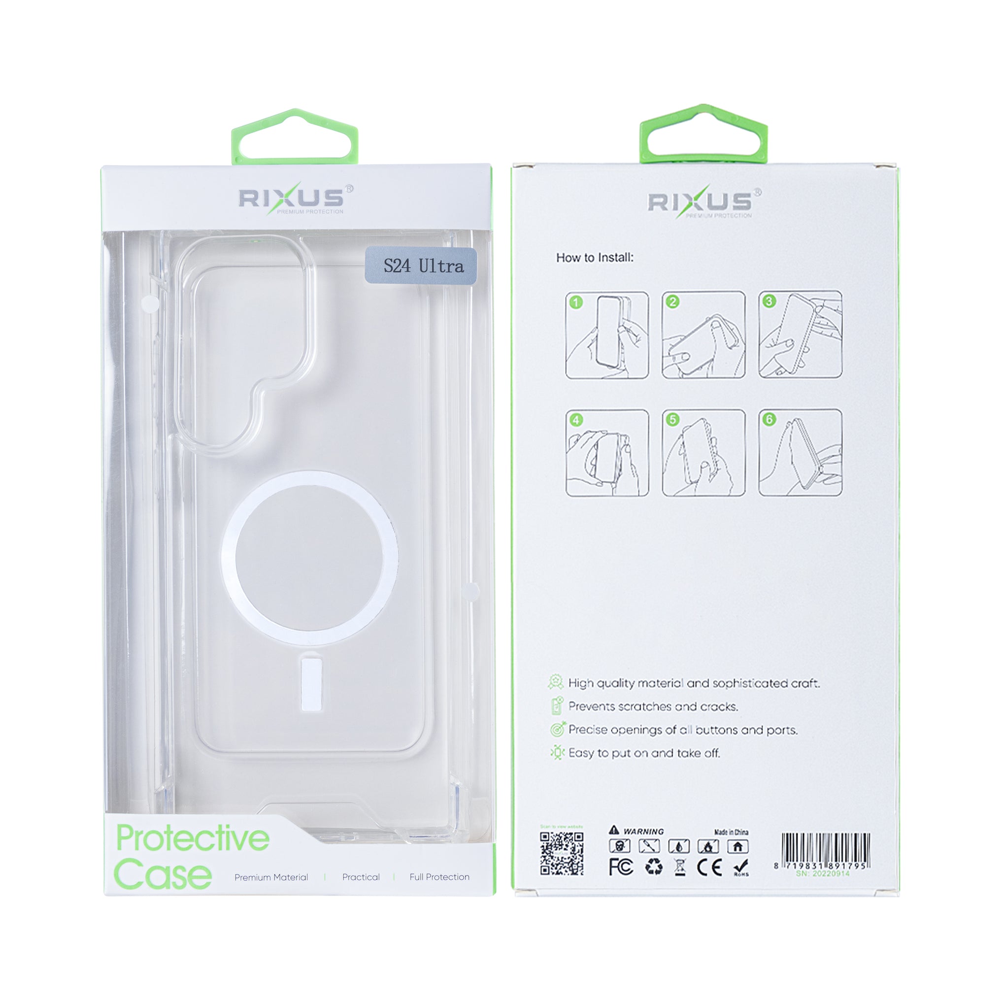 Rixus Anti-Burst Case With MagSafe Compatible For Samsung Galaxy S24 Ultra Transparent