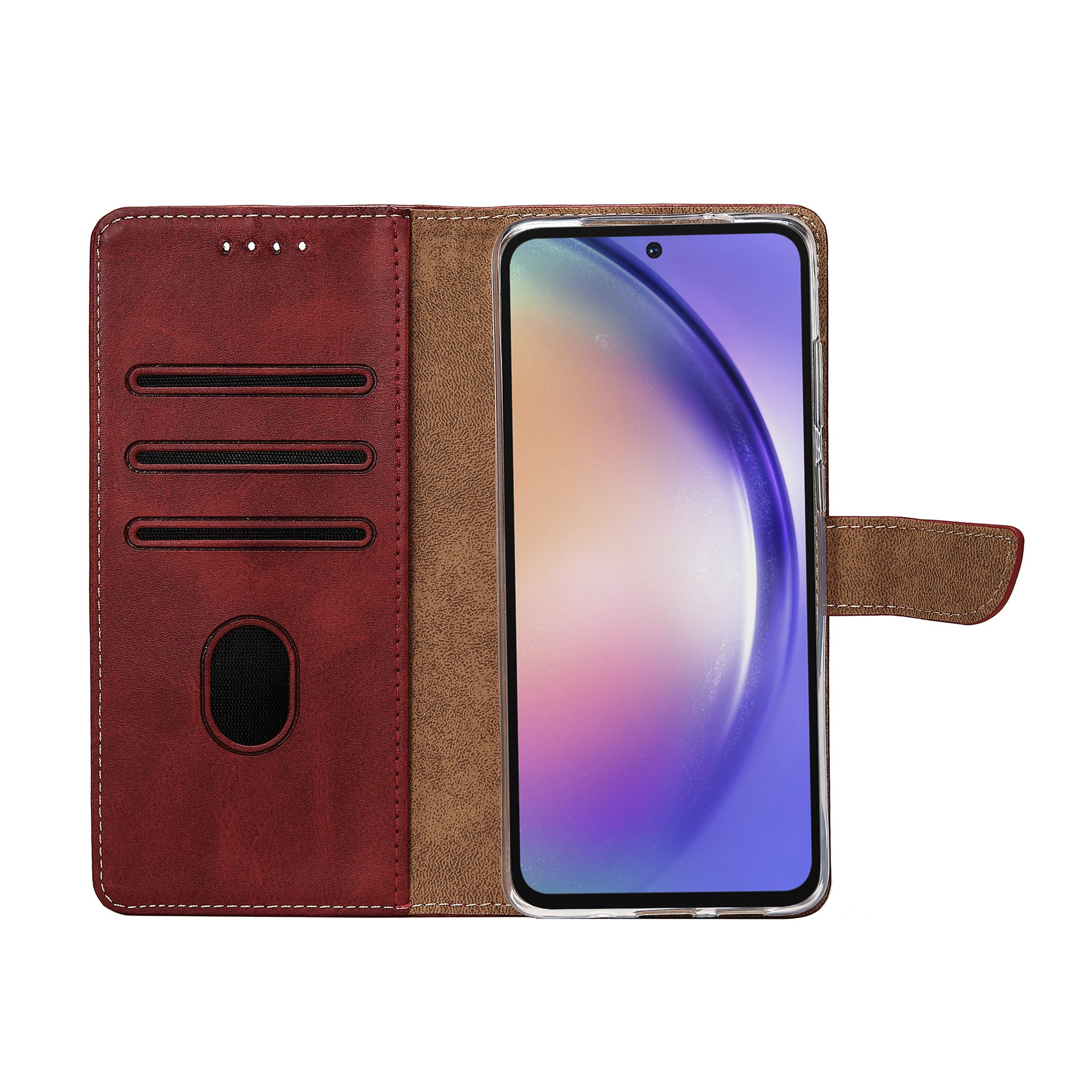 Rixus Bookcase For Samsung Galaxy A54 5G Dark Red