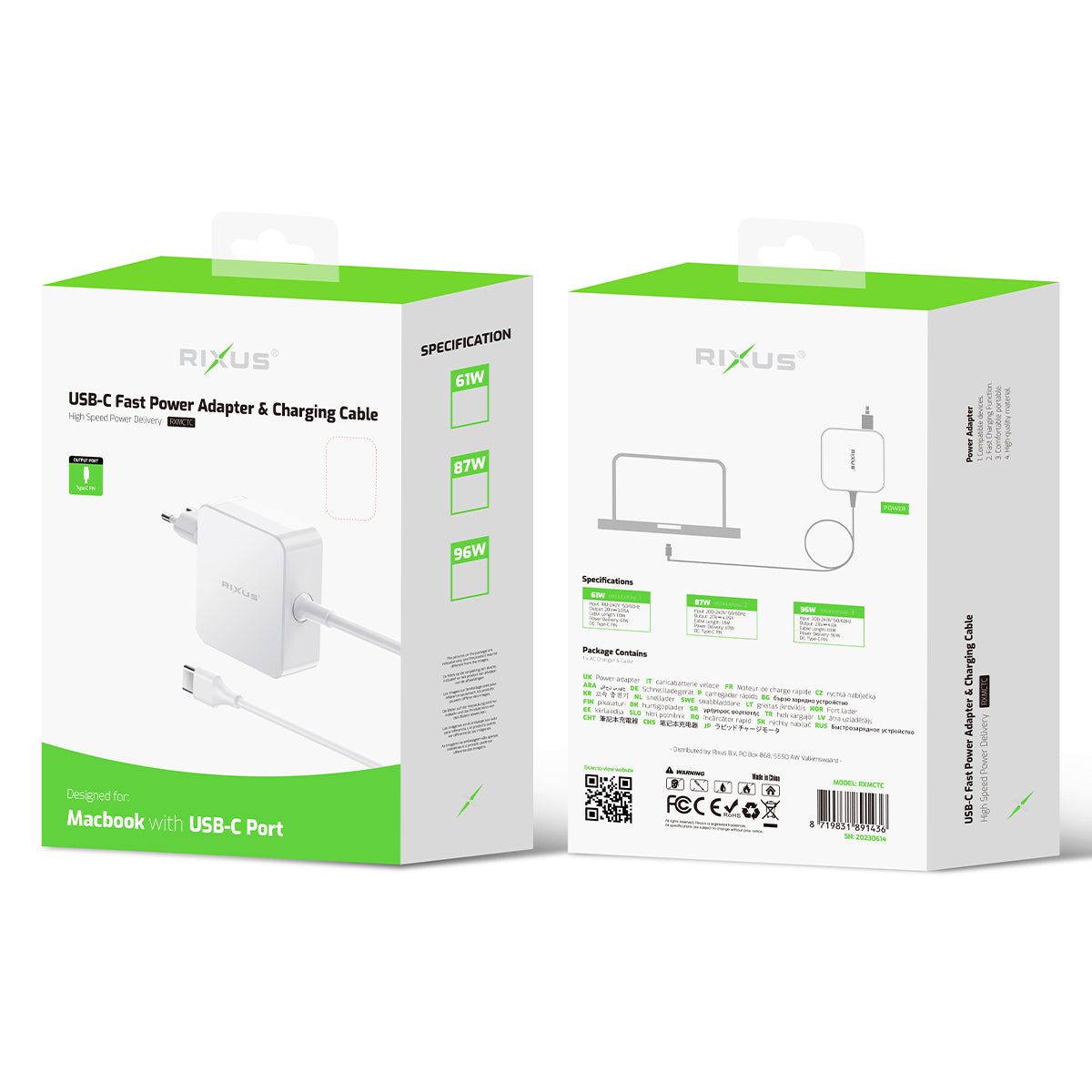 Rixus RXMCTC 61W Charger For Macbook USB-C