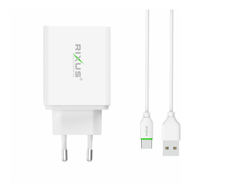 Rixus RX70 Multi-Ports Fast Charger Ultra With Cable 30W 100CM White