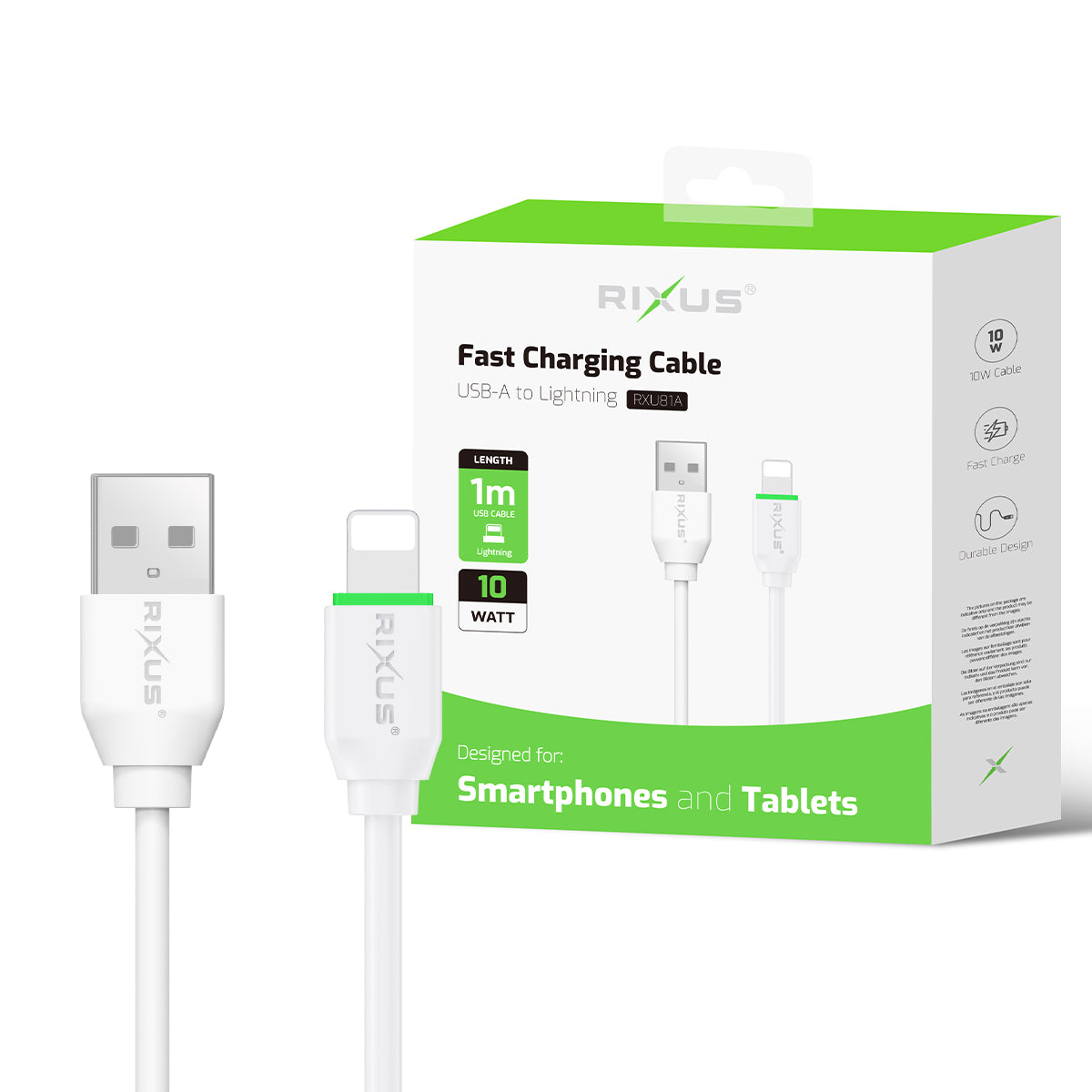 Rixus RXU81A Boost Data Cable Lightning Connector 1m White