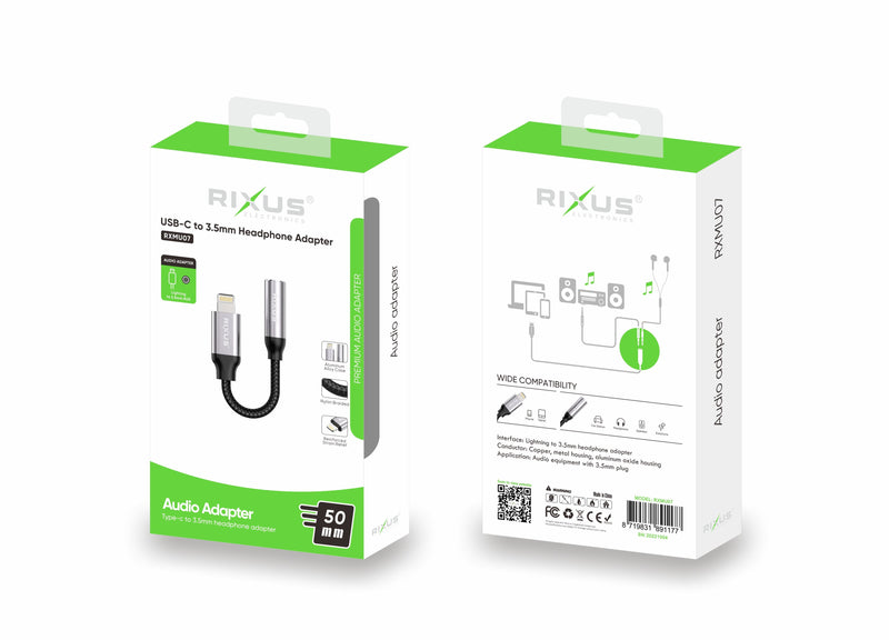 Rixus RXMU07 Lightning To 3.5mm Headphone Adaptor Black