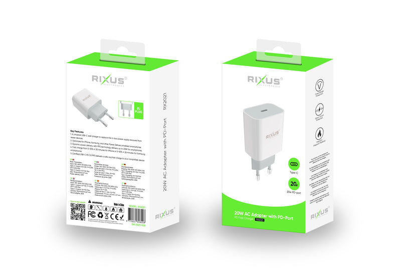 Rixus RX2021 PD Charger 20W White