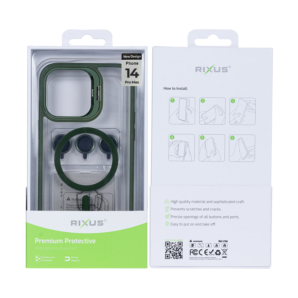Rixus Classic 03 Case With MagSafe Compatible For Apple iPhone 14 Pro Max Dark Green