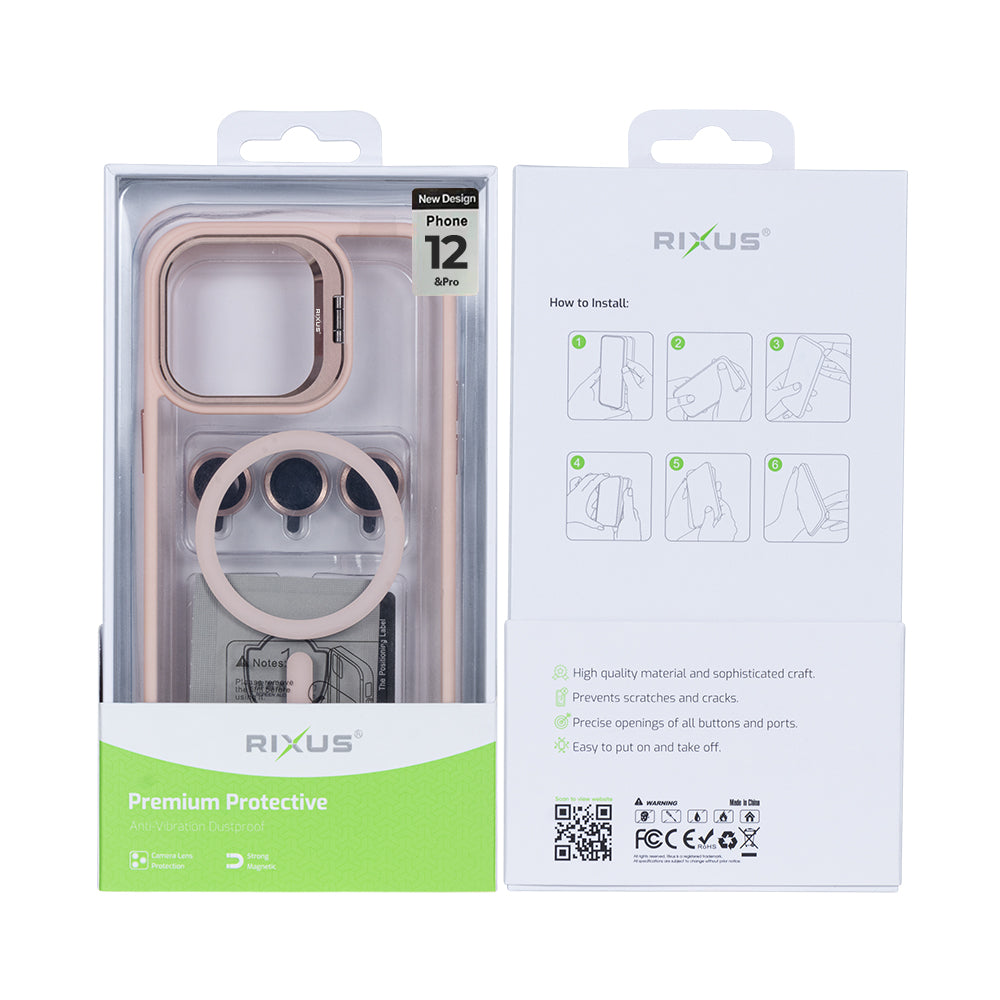 Rixus Classic 03 Case With MagSafe Compatible For Apple iPhone 12, 12 Pro Light Pink