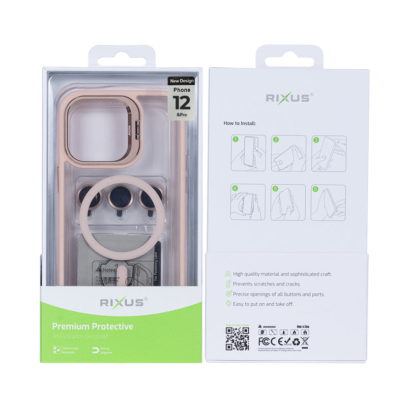Rixus Classic 03 Case With MagSafe For iPhone 12, 12 Pro Light Pink