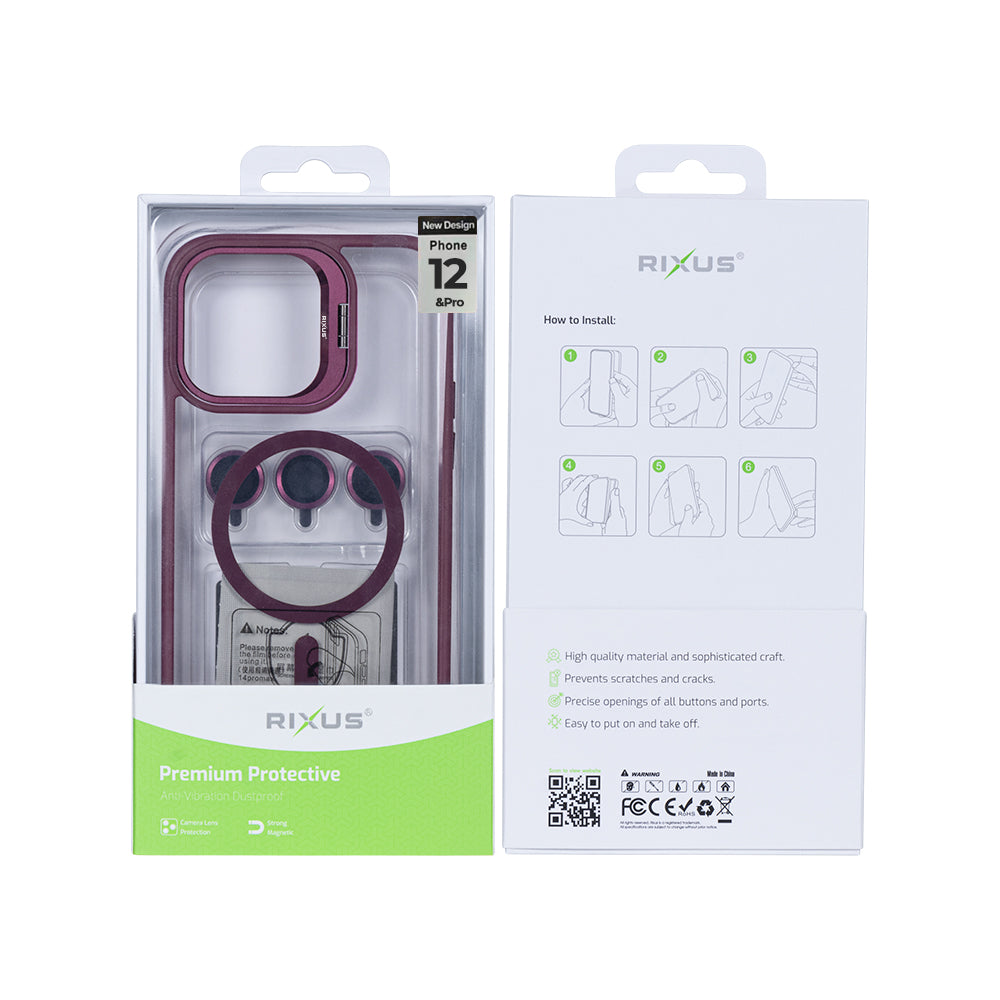 Rixus Classic 03 Case With MagSafe Compatible For Apple iPhone 12, 12 Pro Dark Pink