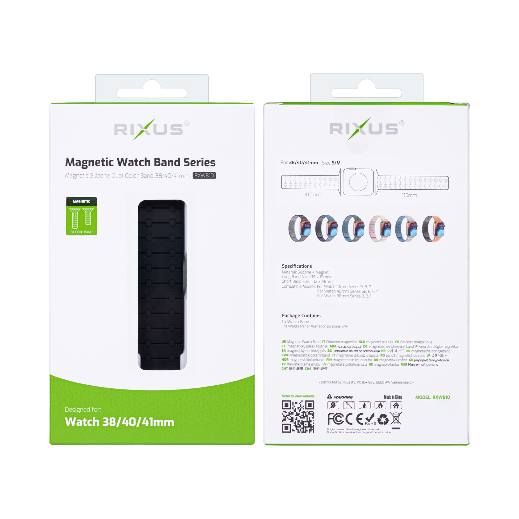 Rixus Magnetic Silicone Band For Apple Watch 38mm, 40mm, 41mm Black And Grey
