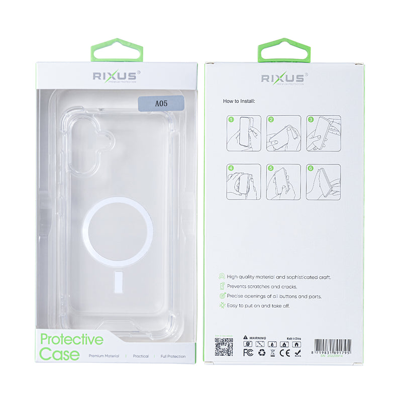 Rixus For Samsung Galaxy A05 A055F Anti-Burst Case With MagSafe Transparent