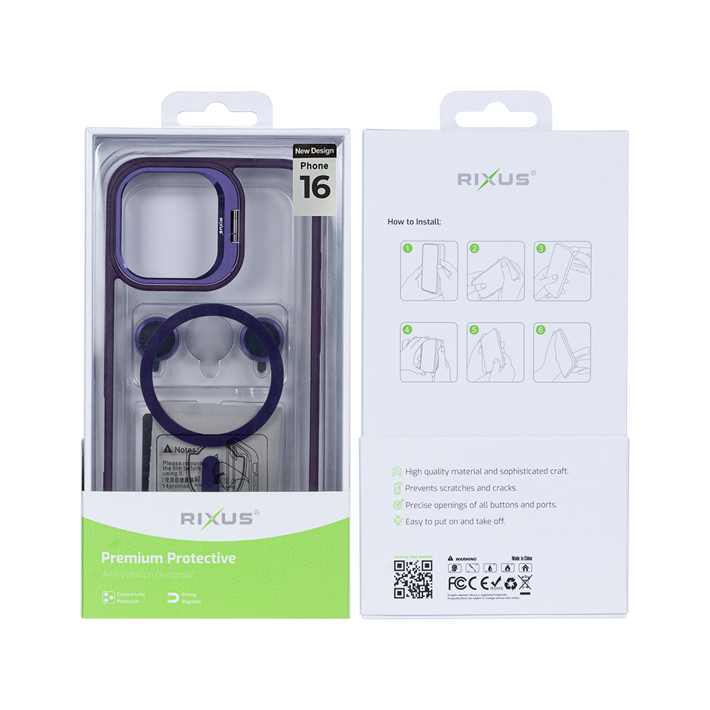Rixus Classic 03 Case With MagSafe Compatible For Apple iPhone 16 Deep Purple