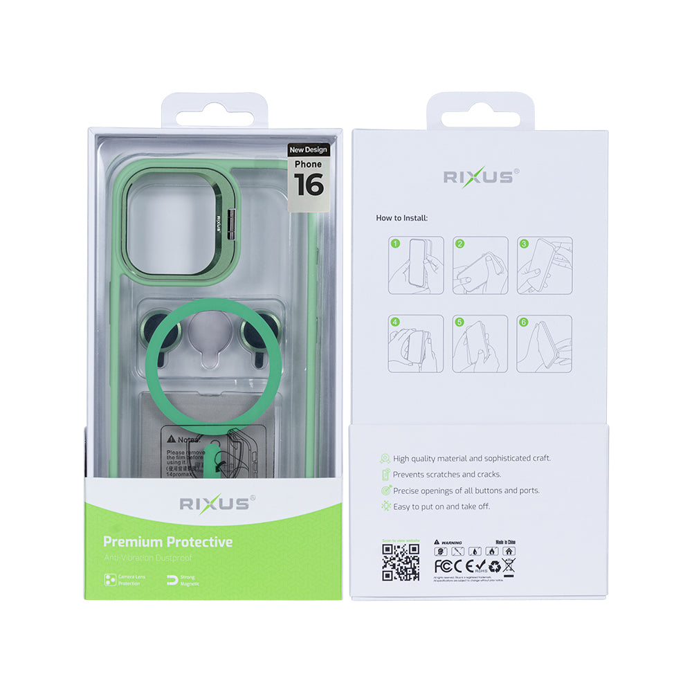Rixus Classic 03 Case With MagSafe Compatible For Apple iPhone 16 Light Green