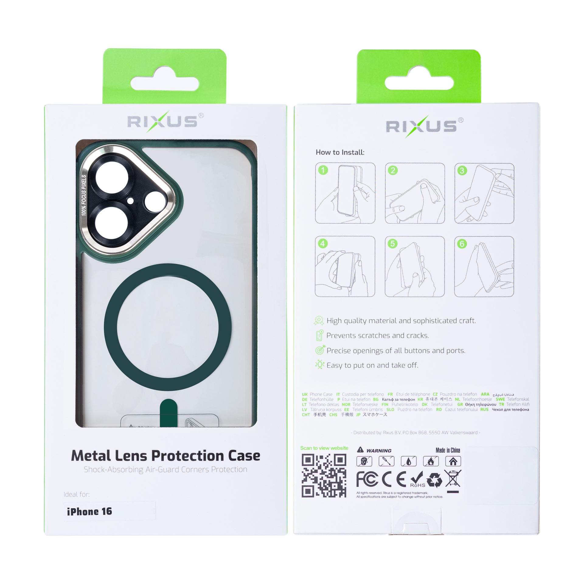 Rixus Classic 04 Case With MagSafe Compatible For Apple iPhone 16 Dark Green