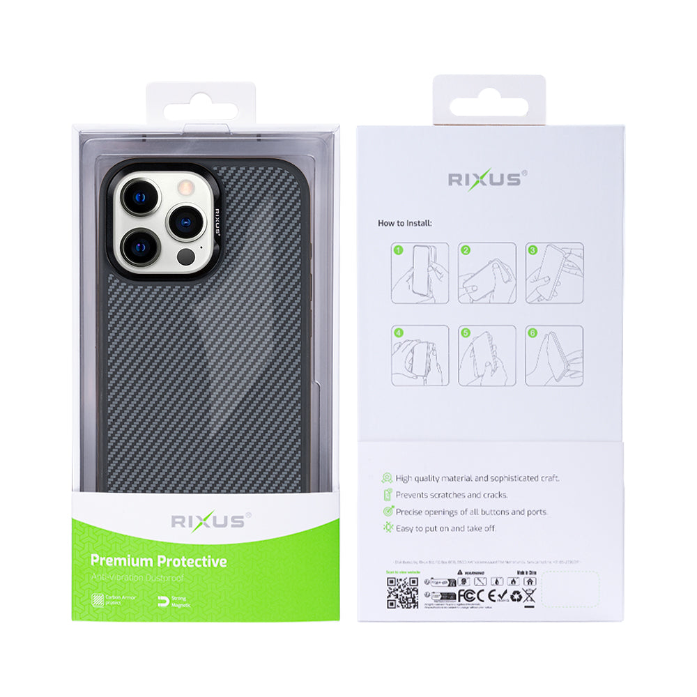 Rixus Mag Carbon With MagSafe Compatible For Apple iPhone 14 Pro Max Titanium Black