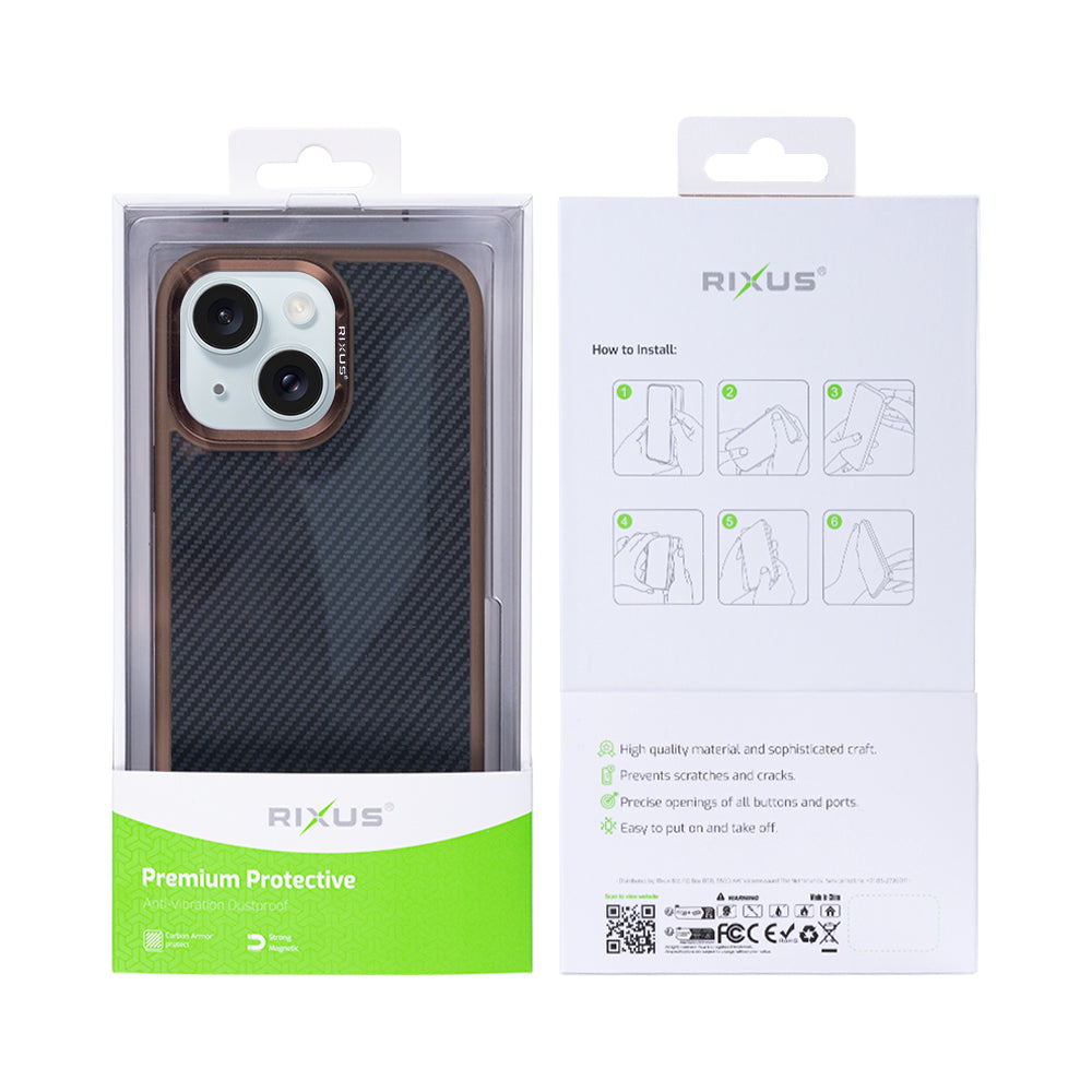 Rixus Mag Carbon With MagSafe Compatible For Apple iPhone 15 Brown