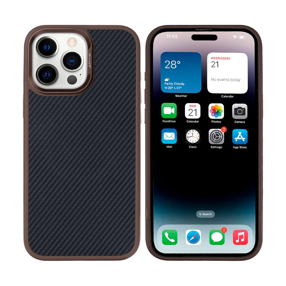 Rixus Mag Carbon With MagSafe Compatible For Apple iPhone 14 Pro Brown