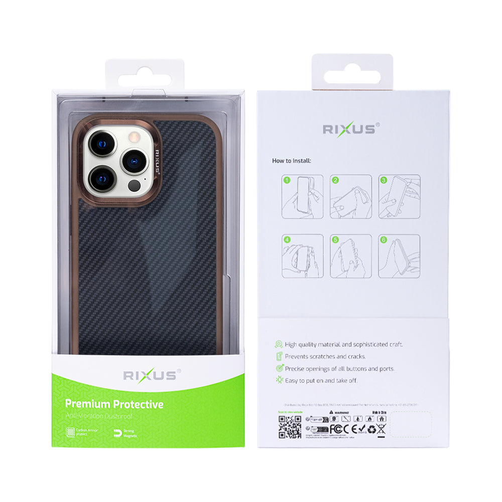Rixus Mag Carbon With MagSafe Compatible For Apple iPhone 14 Pro Brown