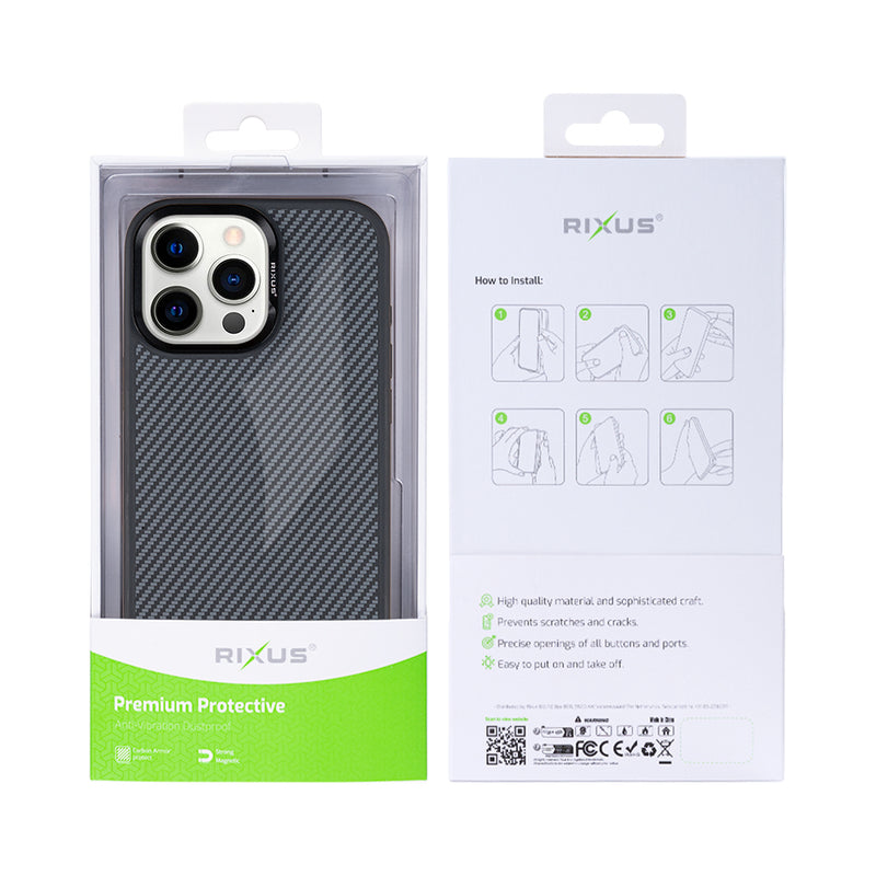 Rixus Mag Carbon With MagSafe For iPhone 12 Pro Max Titanium Black