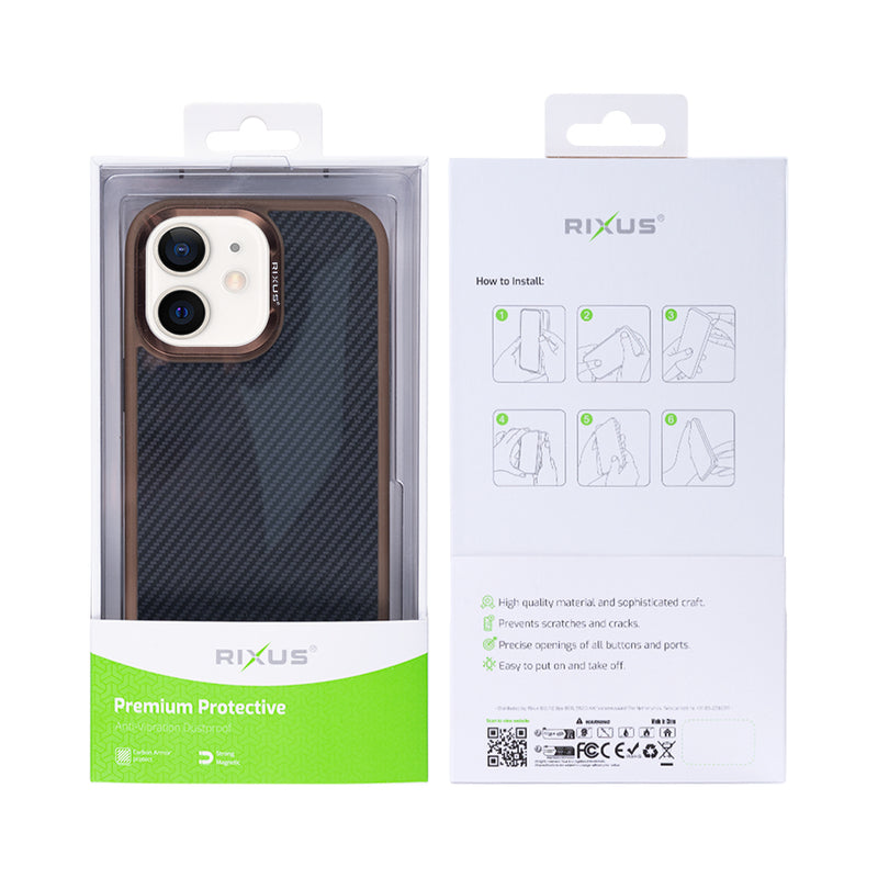 Rixus Mag Carbon With MagSafe For iPhone 12, 12 Pro Brown