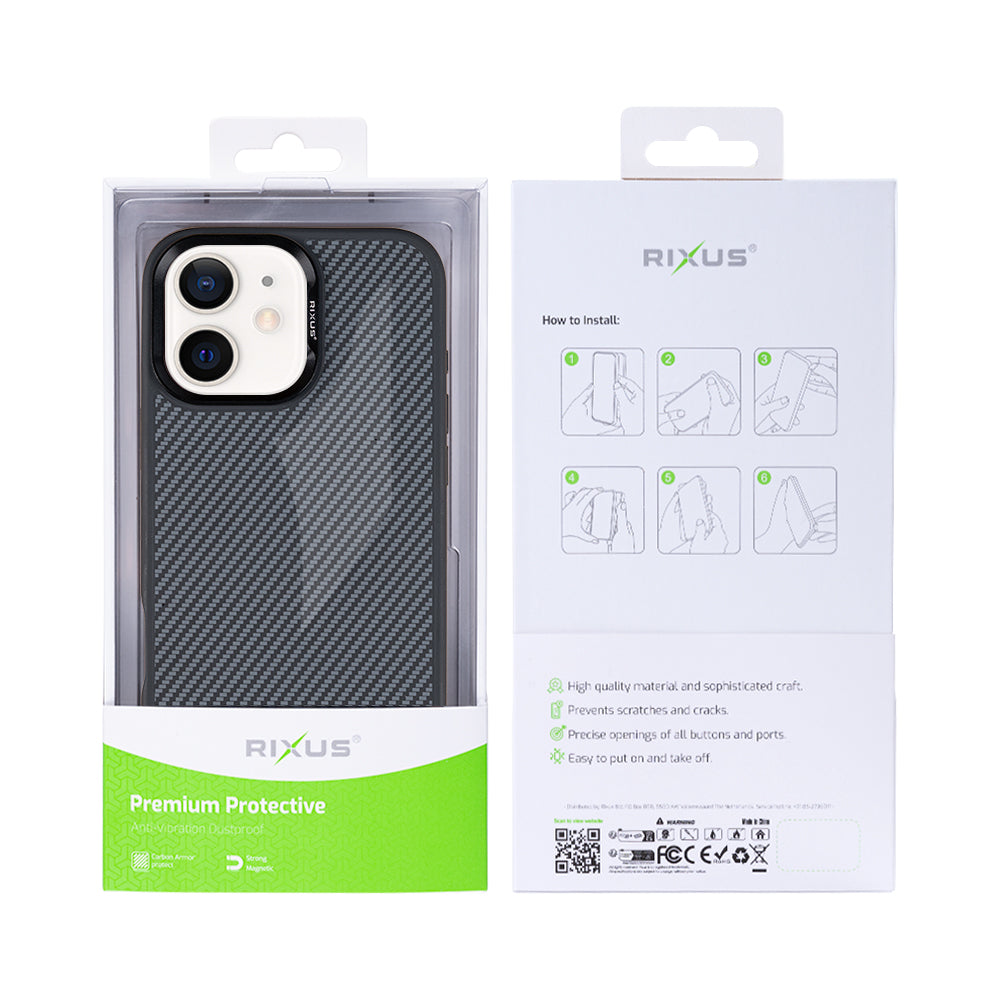 Rixus Mag Carbon With MagSafe Compatible For Apple iPhone 12, 12 Pro Titanium Black