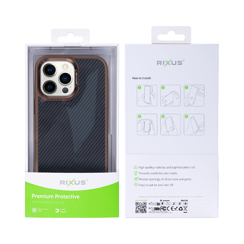 Rixus Mag Carbon With MagSafe For iPhone 15 Pro Max Brown