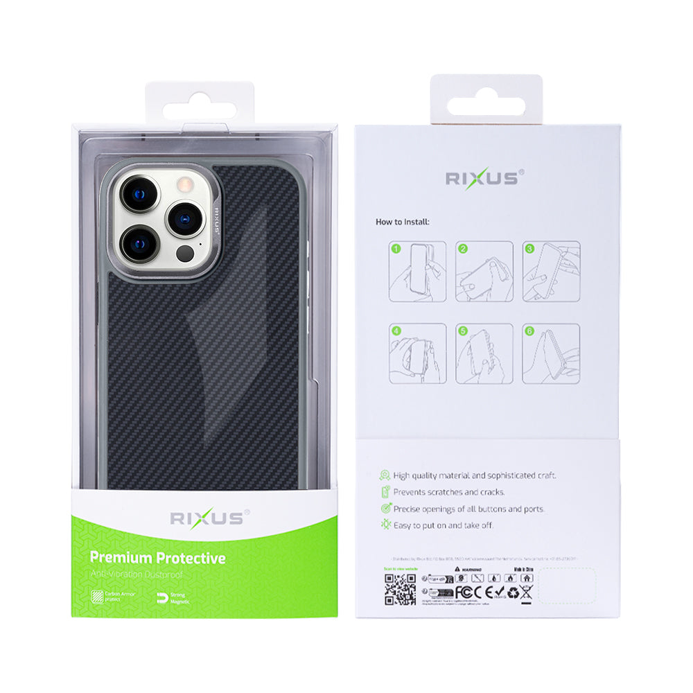 Rixus Mag Carbon With MagSafe Compatible For Apple iPhone 15 Pro Max Titanium Grey