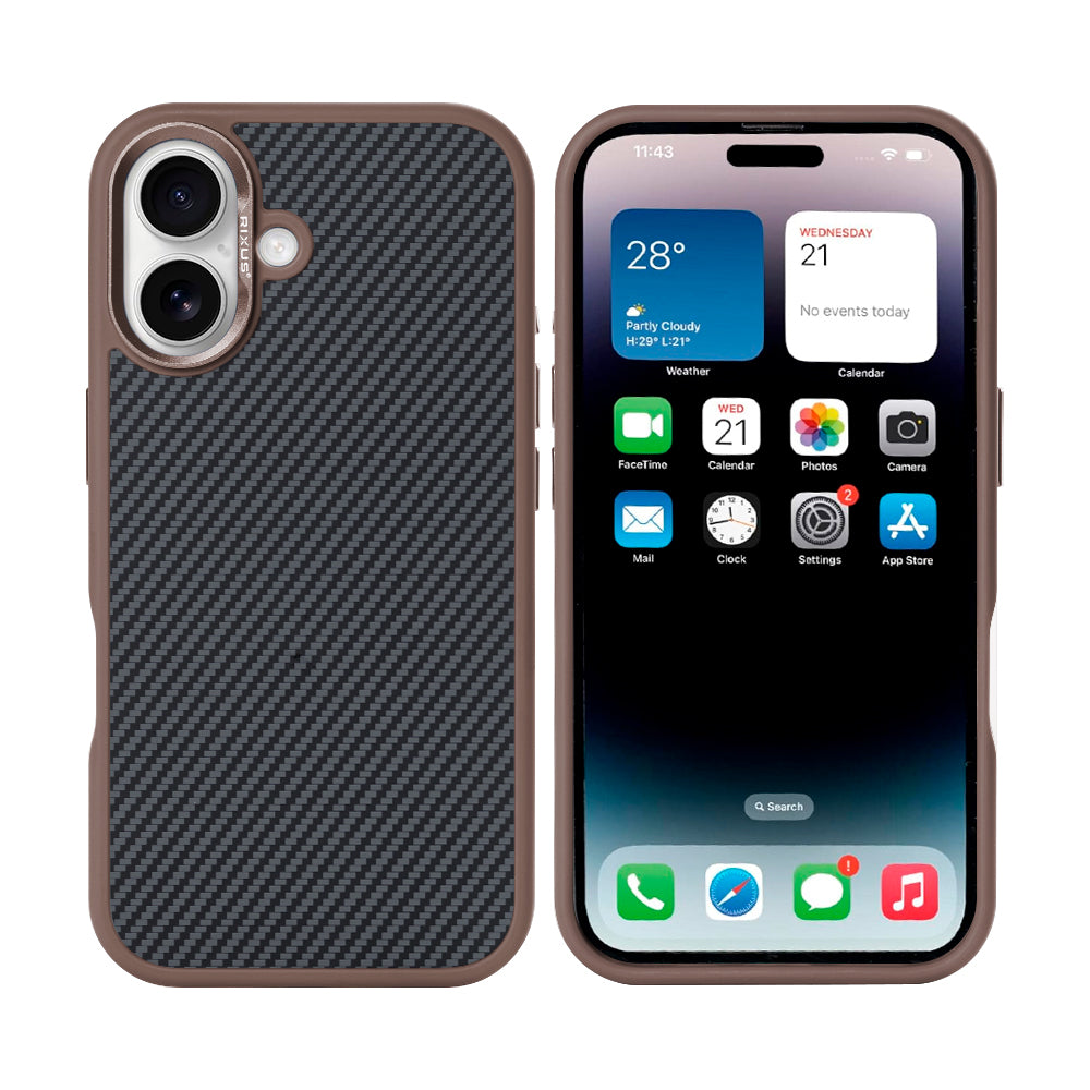 Rixus Mag Carbon With MagSafe Compatible For Apple iPhone 16 Brown