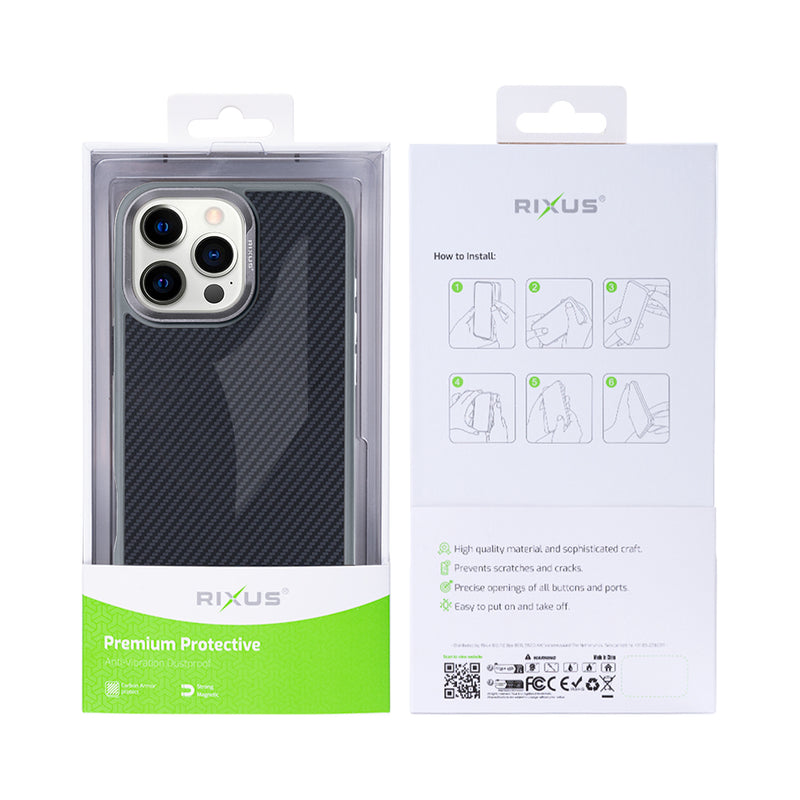 Rixus Mag Carbon With MagSafe For iPhone 16 Pro Titanium Grey
