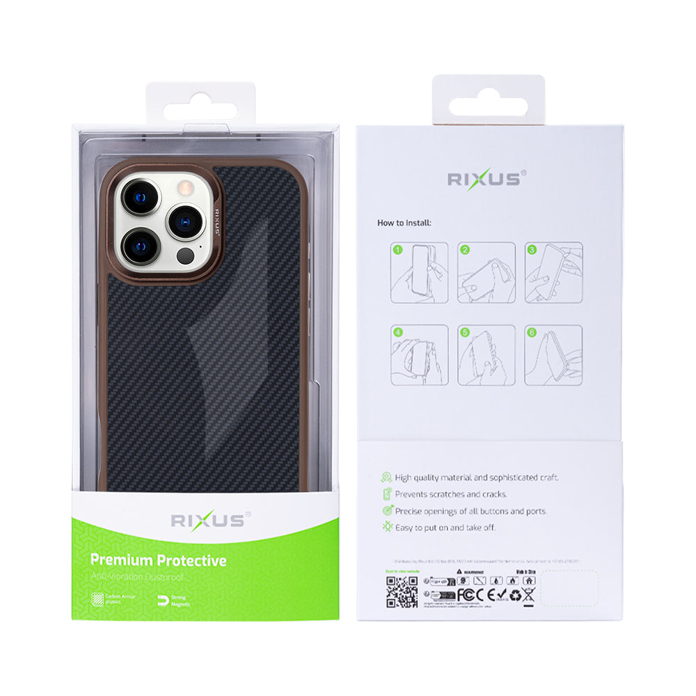 Rixus Mag Carbon With MagSafe Compatible For Apple iPhone 16 Pro Max Brown