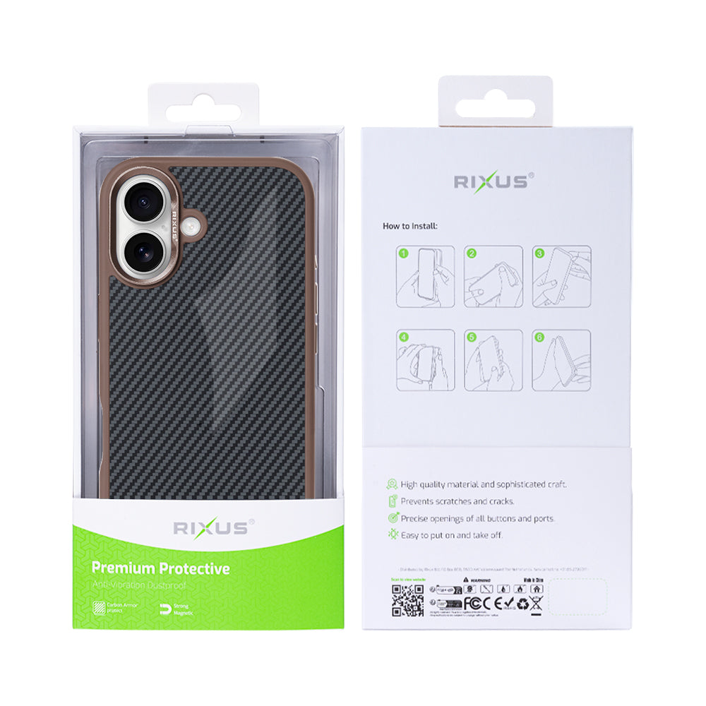 Rixus Mag Carbon With MagSafe Compatible For Apple iPhone 16 Plus Brown