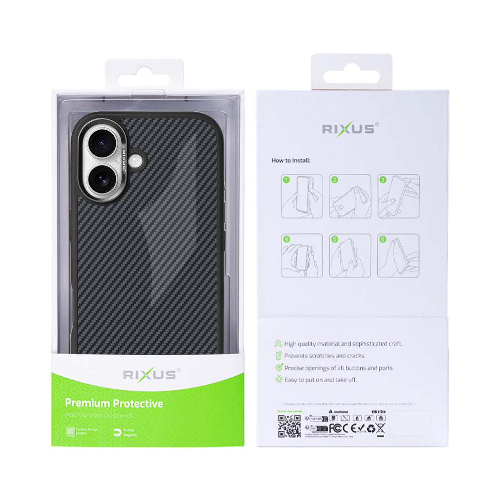 Rixus Mag Carbon With MagSafe Compatible For Apple iPhone 16 Plus Titanium Black