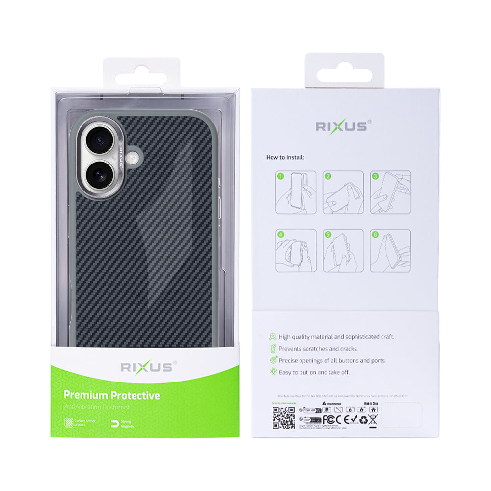 Rixus Mag Carbon With MagSafe Compatible For Apple iPhone 16 Plus Titanium Grey