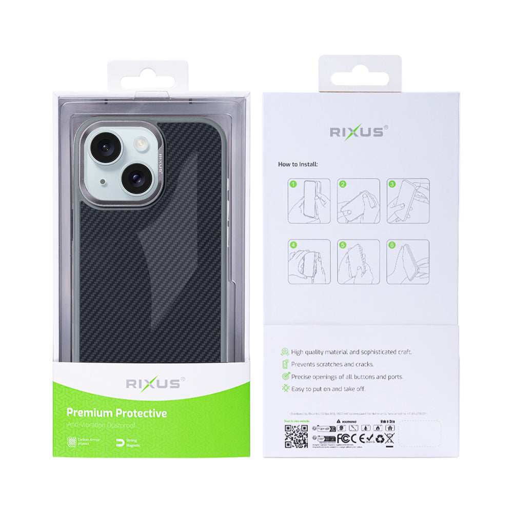 Rixus Mag Carbon With MagSafe Compatible For Apple iPhone 14 Titanium Grey