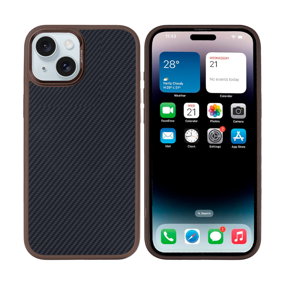 Rixus Mag Carbon With MagSafe Compatible For Apple iPhone 15 Plus Brown