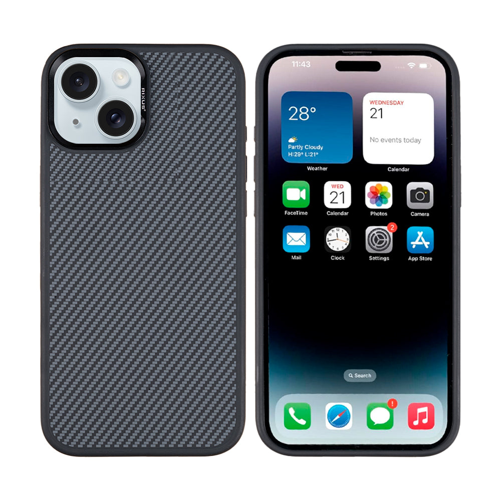 Rixus Mag Carbon With MagSafe Compatible For Apple iPhone 15 Plus Titanium Black