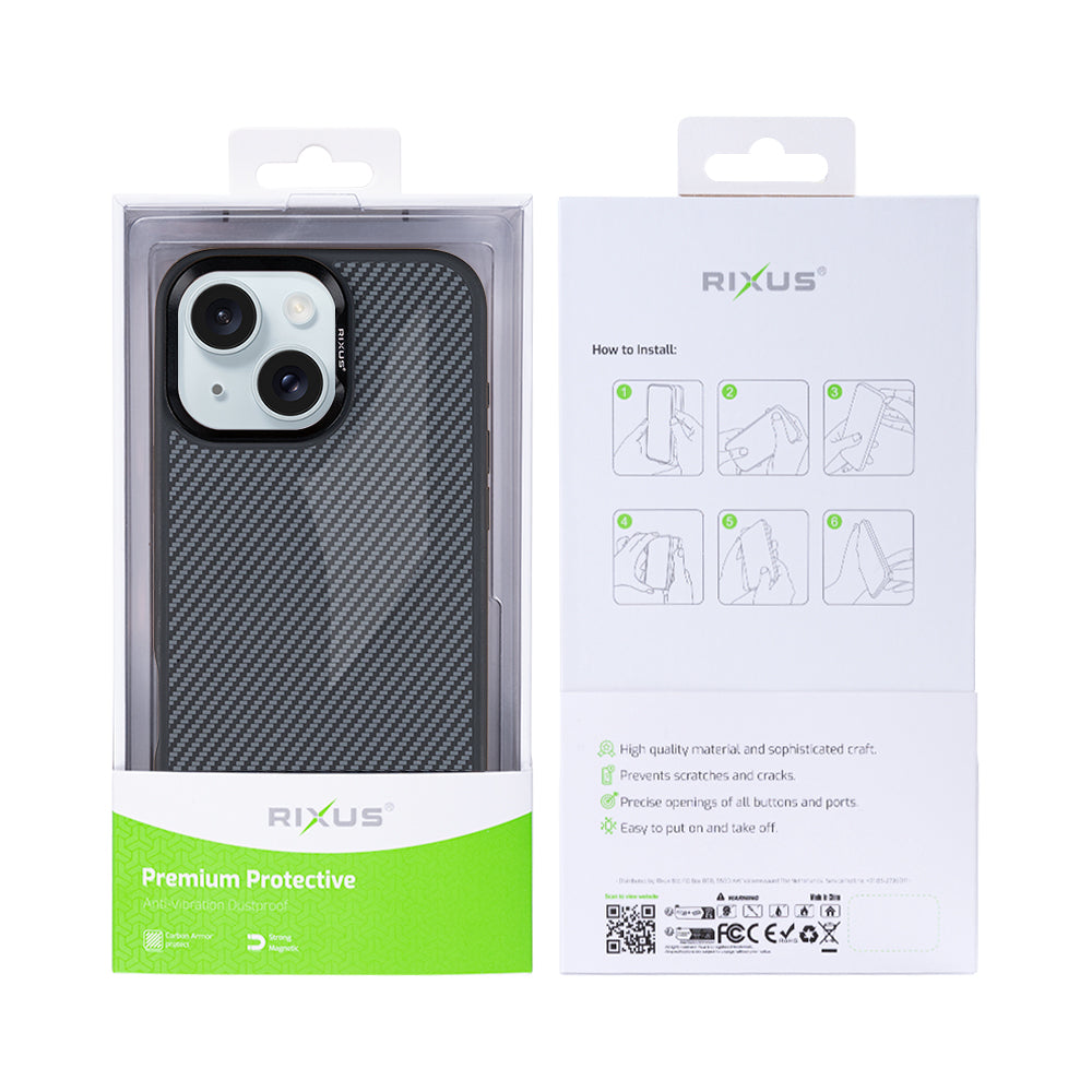 Rixus Mag Carbon With MagSafe Compatible For Apple iPhone 15 Plus Titanium Black