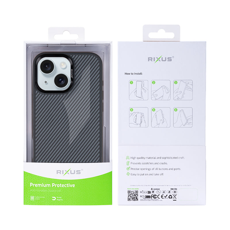 Rixus Mag Carbon With MagSafe For iPhone 15 Plus Titanium Black