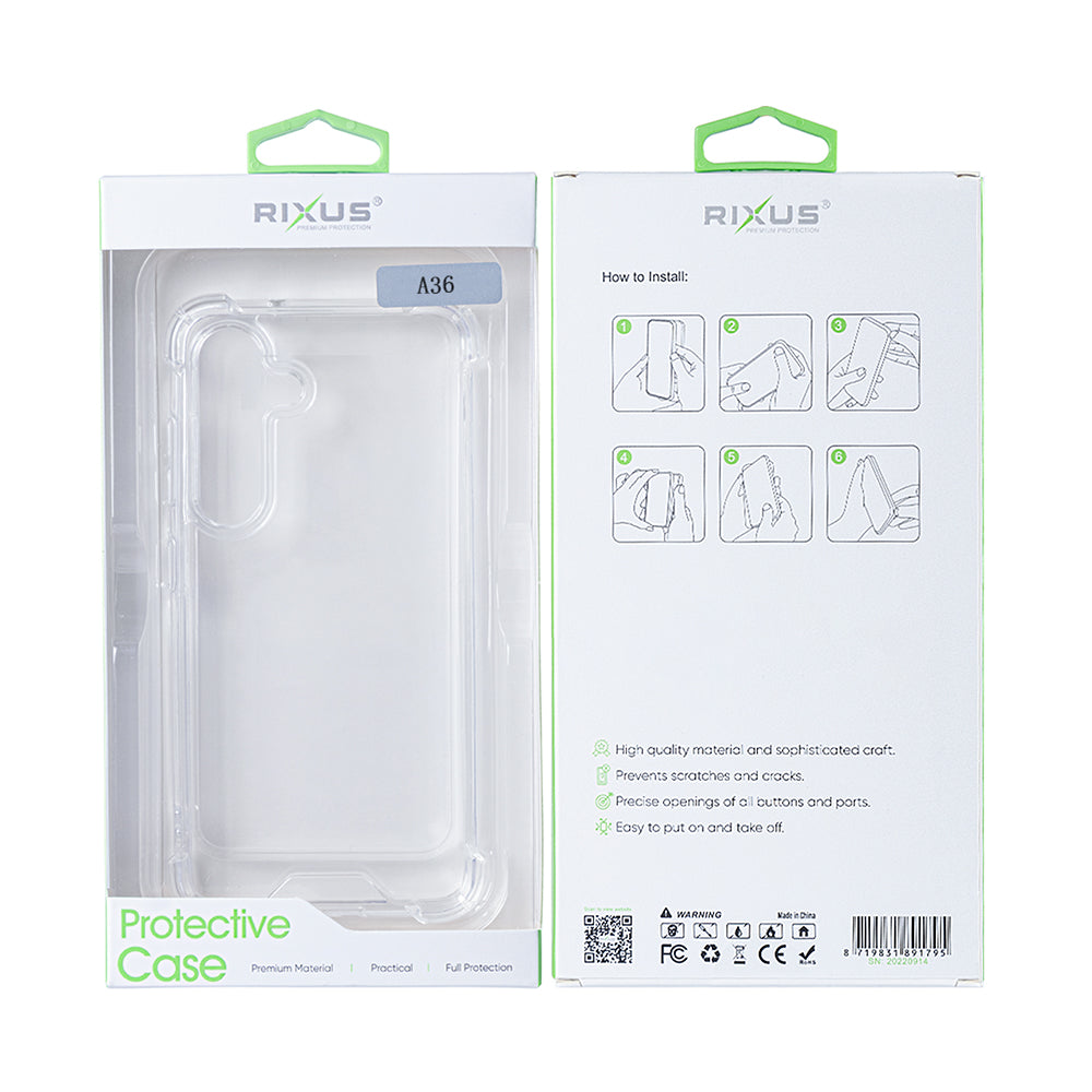 Rixus Anti-Burst Case For Samsung Galaxy A36, A37 Transparent