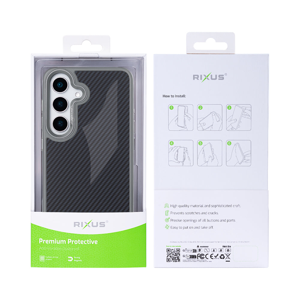 Rixus Mag Carbon With MagSafe Compatible For Samsung Galaxy S25 Titanium Grey