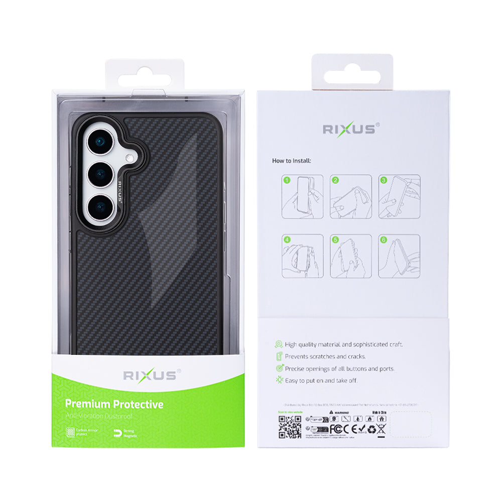 Rixus Mag Carbon With MagSafe Compatible For Samsung Galaxy S25 Titanium Black