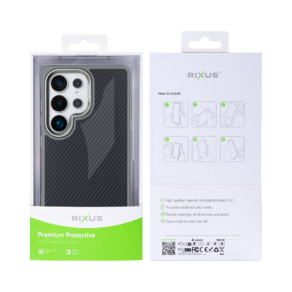 Rixus Mag Carbon With MagSafe Compatible For Samsung Galaxy S25 Ultra Titanium Grey