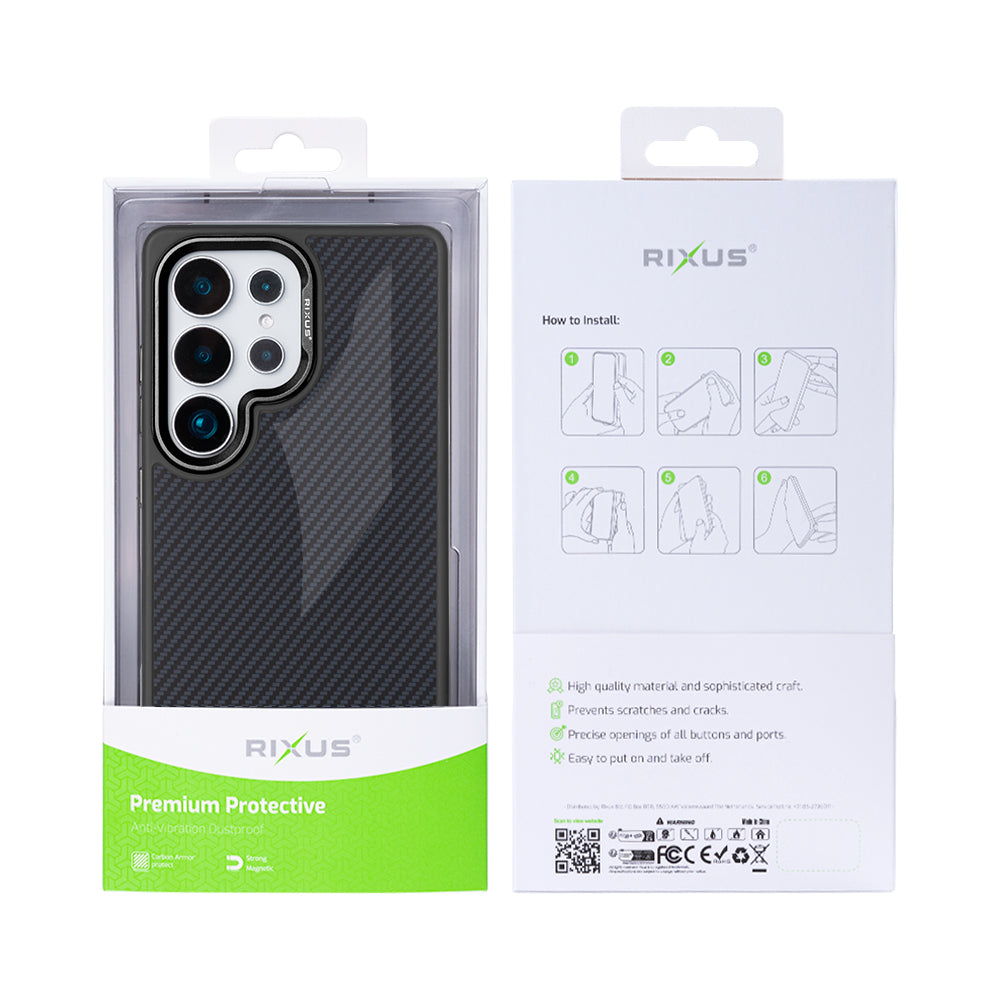 Rixus Mag Carbon With MagSafe Compatible For Samsung Galaxy S25 Ultra Titanium Black