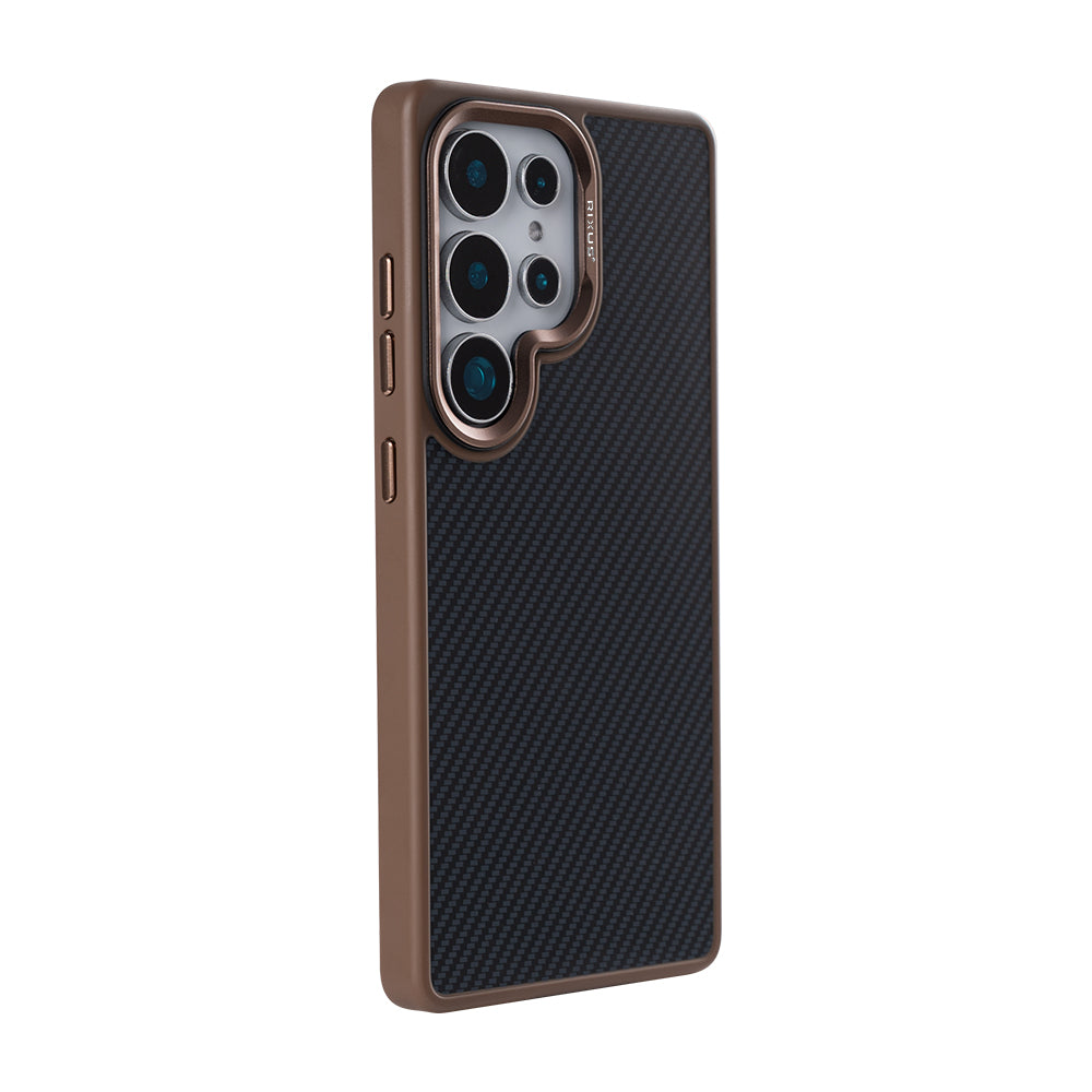 Rixus Mag Carbon With MagSafe Compatible For Samsung Galaxy S25 Ultra Brown