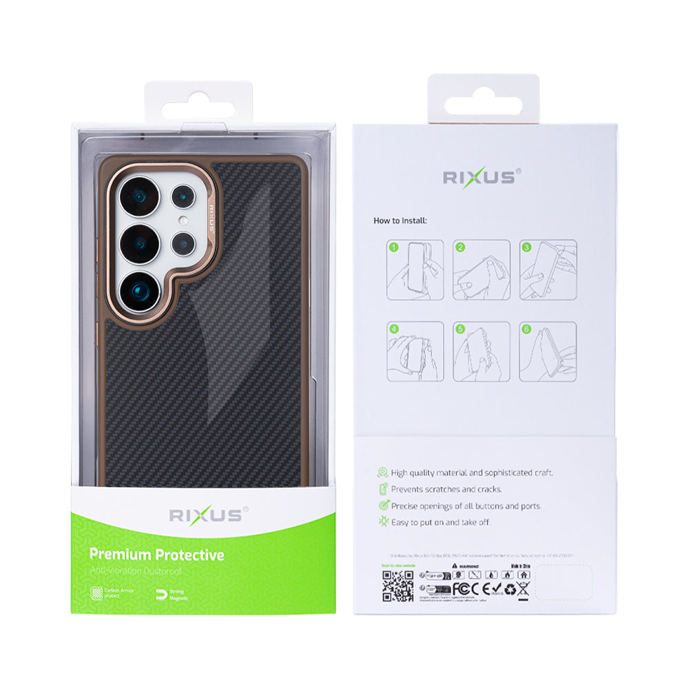 Rixus Mag Carbon With MagSafe Compatible For Samsung Galaxy S25 Ultra Brown